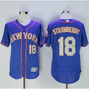 Mets #18 Darryl Strawberry Blue(Grey NO.) Flexbase Authentic Collection Stitched MLB Jersey