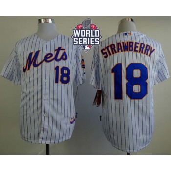 Mets #18 Darryl Strawberry White(Blue Strip) Home Cool Base W/2015 World Series Patch Stitched MLB Jersey Mets #18 Darryl Strawberry White(Blue Strip) Home Cool Base W/2015 World Series Patch Stitched MLB Jersey