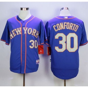 Mets #30 Michael Conforto Blue(Grey NO.) Alternate Road Cool Base Stitched MLB Jersey
