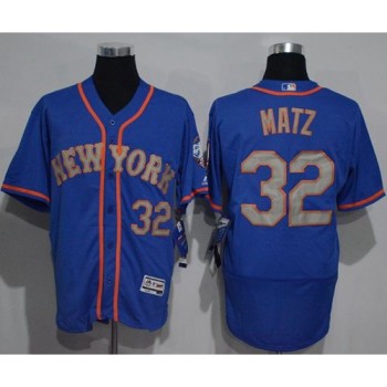 Mets #32 Steven Matz Blue(Grey NO.) Flexbase Authentic Collection Stitched MLB Jersey