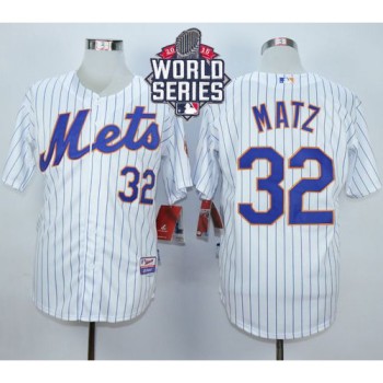 Mets #32 Steven Matz White(Blue Strip) Home Cool Base W/2015 World Series Patch Stitched MLB Jersey
