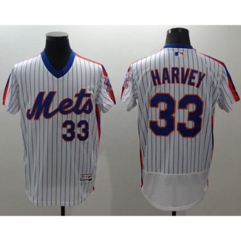 Mets #33 Matt Harvey White(Blue Strip) Flexbase Authentic Collection Alternate Stitched MLB Jersey