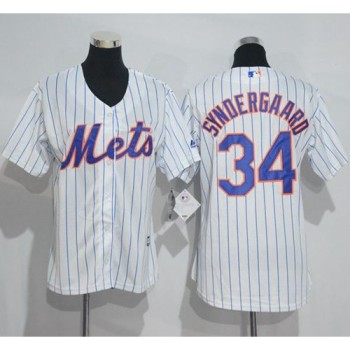 Mets #34 Noah Syndergaard White(Blue Strip) Women's Home Stitched MLB Jersey Mets #34 Noah Syndergaard White(Blue Strip) Women's Home Stitched MLB Jersey