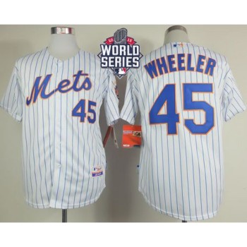 Mets #45 Zack Wheeler White(Blue Strip) Home Cool Base W/2015 World Series Patch Stitched MLB Jersey