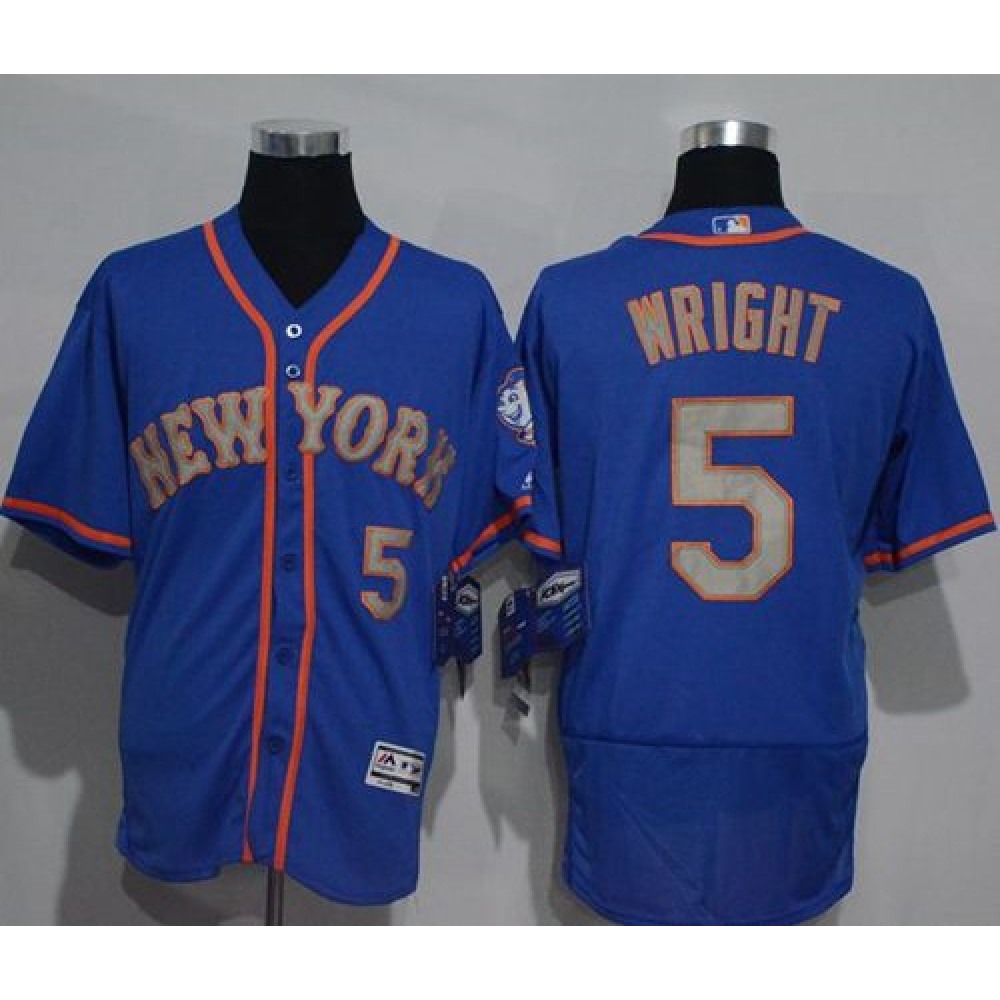 Mets #5 David Wright Blue(Grey NO.) Flexbase Authentic Collection Stitched MLB Jersey
