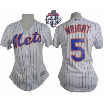 Mets #5 David Wright White(Blue Strip) W/2015 World Series Patch Women's Home Stitched MLB Jersey Mets #5 David Wright White(Blue Strip) W/2015 World Series Patch Women's Home Stitched MLB Jersey