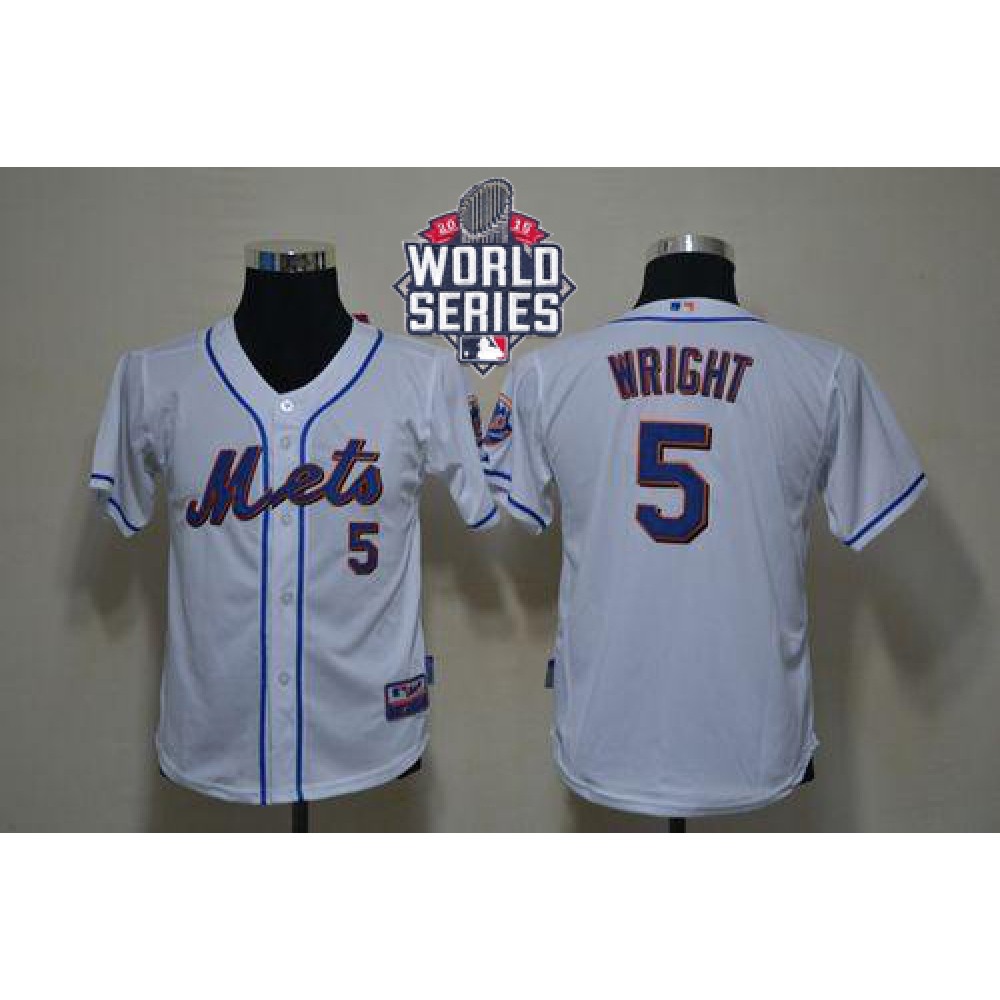 Mets #5 David Wright White Cool Base W/2015 World Series Patch Stitched Youth MLB Jersey