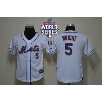 Mets #5 David Wright White Cool Base W/2015 World Series Patch Stitched Youth MLB Jersey