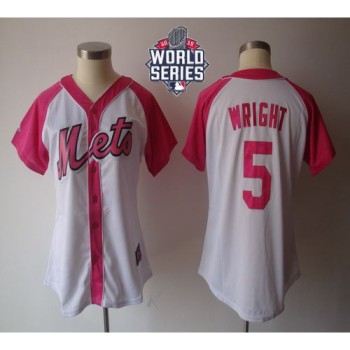 Mets #5 David Wright White/Pink W/2015 World Series Patch Women's Splash Fashion Stitched MLB Jersey Mets #5 David Wright White/Pink W/2015 World Series Patch Women's Splash Fashion Stitched MLB Jersey