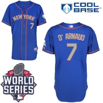 Mets #7 Travis d'Arnaud Blue(Grey NO.) Alternate Road Cool Base W/2015 World Series Patch Stitched MLB Jersey Mets #7 Travis d'Arnaud Blue(Grey NO.) Alternate Road Cool Base W/2015 World Series Patch Stitched MLB Jersey