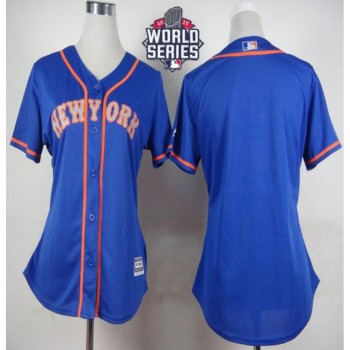 Mets Blank Blue Alternate Road W/2015 World Series Patch Women's Stitched MLB Jersey