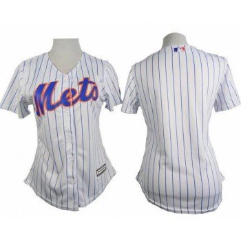 Mets Blank White(Blue Strip) Women's Home Stitched MLB Jersey