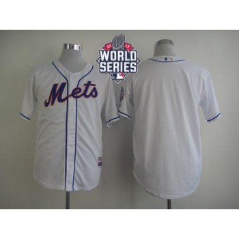 Mets Blank White Cool Base W/2015 World Series Patch Stitched MLB Jersey