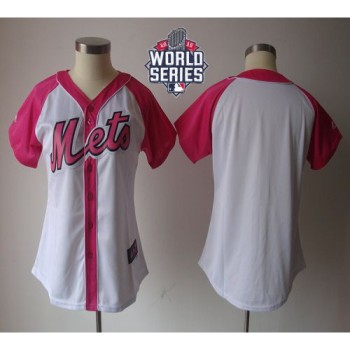 Mets Blank White/Pink W/2015 World Series Patch Women's Splash Fashion Stitched MLB Jersey