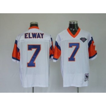 Mitchel & Ness Broncos #7 John Elway White With 75 Anniversary Patch Stitched Throwback NFL Jersey Mitchel & Ness Broncos #7 John Elway White With 75 Anniversary Patch Stitched Throwback NFL Jersey