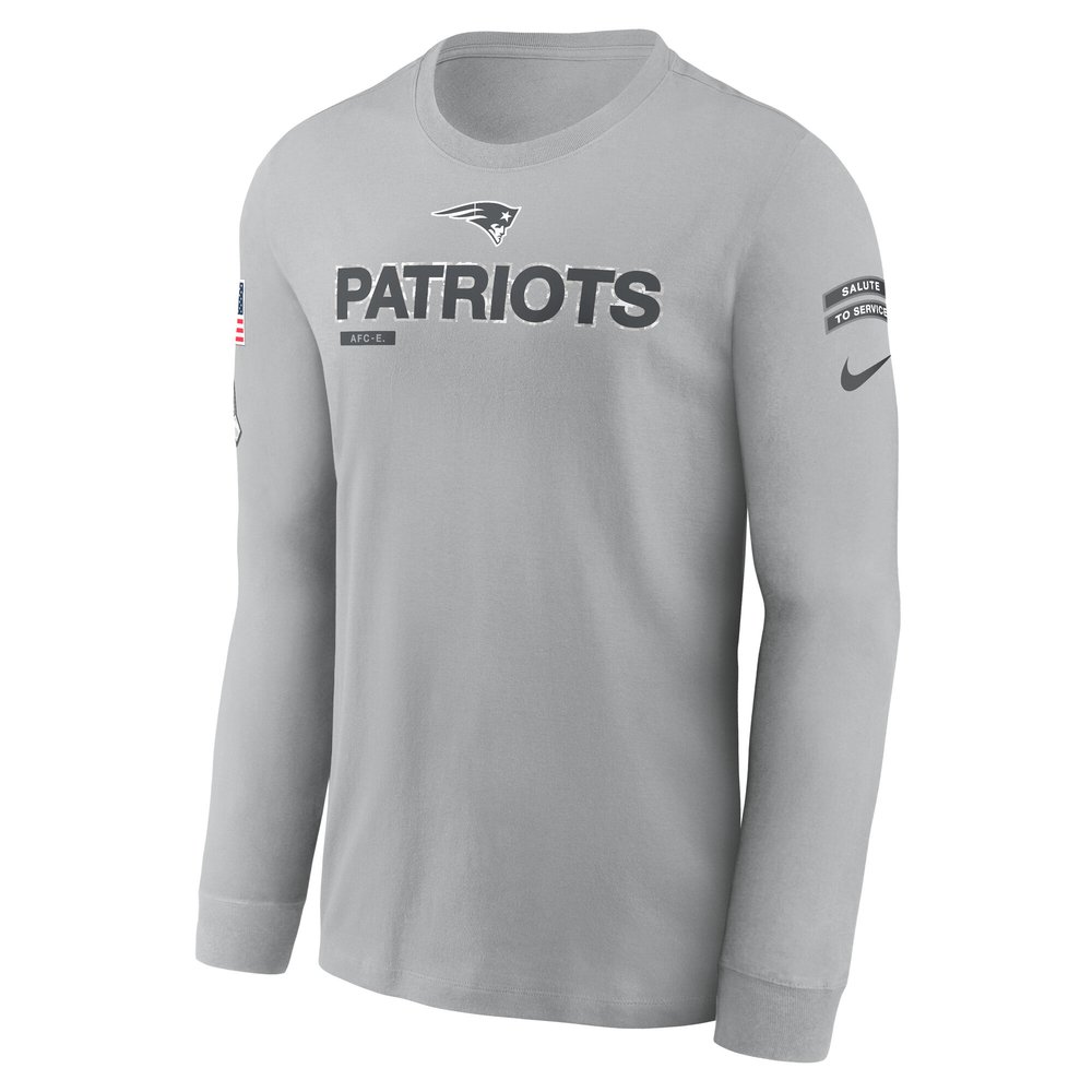 Men's New England Patriots Gray 2024 Salute To Service Long Sleeve T-Shirt Men's New England Patriots Gray 2024 Salute To Service Long Sleeve T-Shirt