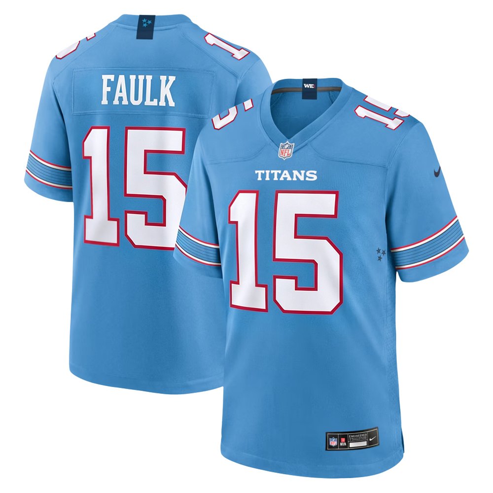 Youth Tennessee Titans Keldric Faulk Blue 2026 NFL Draft Game Jersey