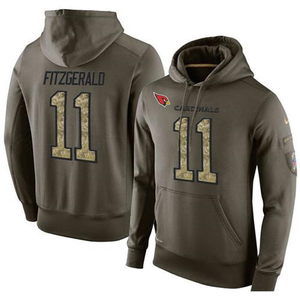 NFL Men's Arizona Cardinals #11 Larry Fitzgerald Stitched Green Olive Salute To Service KO Performance Hoodie