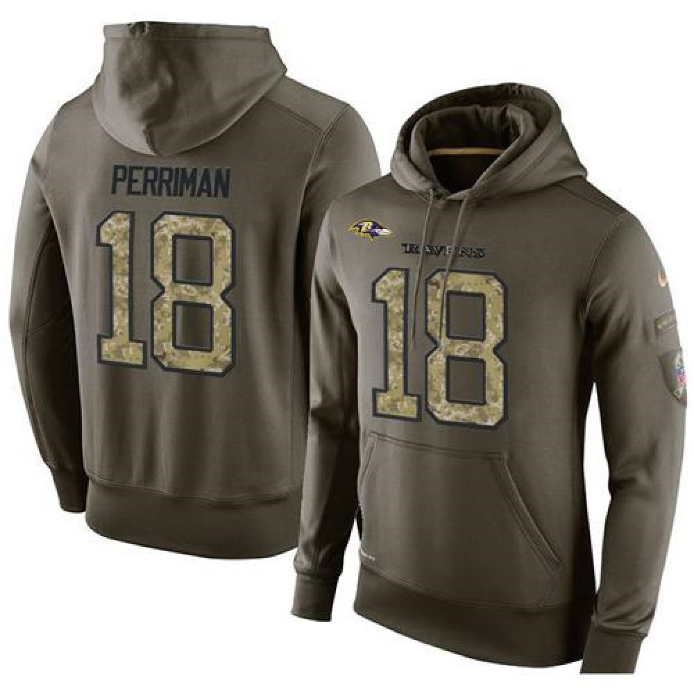 NFL Men's Baltimore Ravens #18 Breshad Perriman Stitched Green Olive Salute To Service KO Performance Hoodie