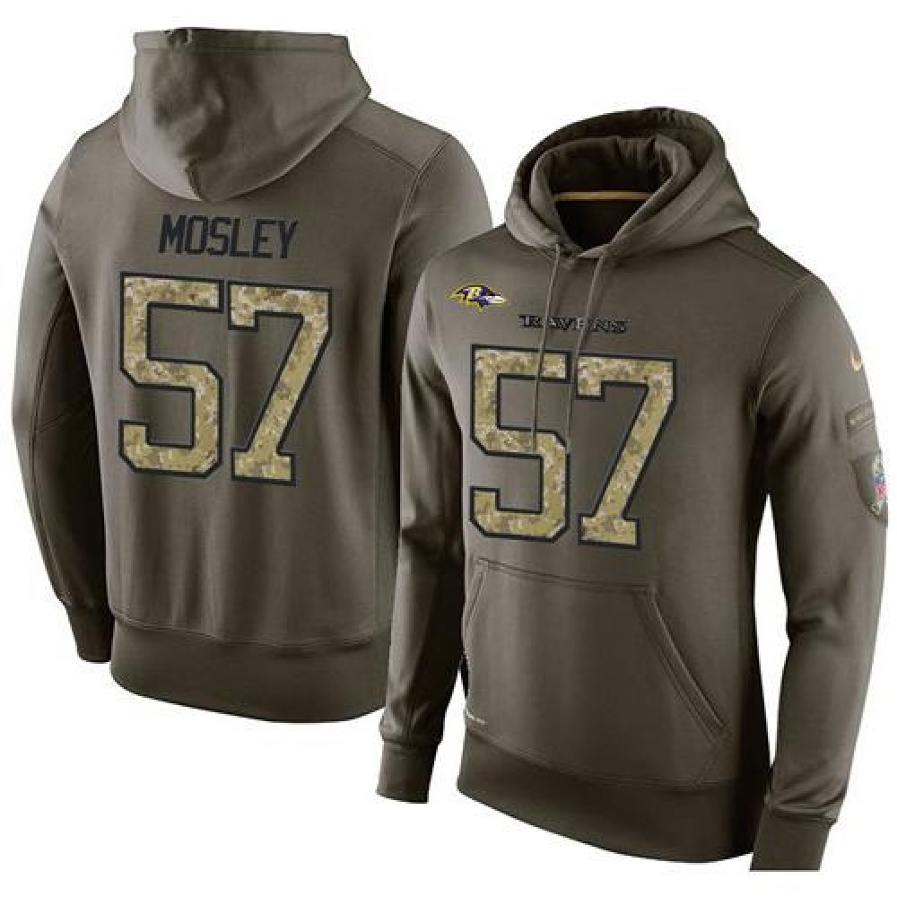 NFL Men's Baltimore Ravens #57 C.J. Mosley Stitched Green Olive Salute To Service KO Performance Hoodie