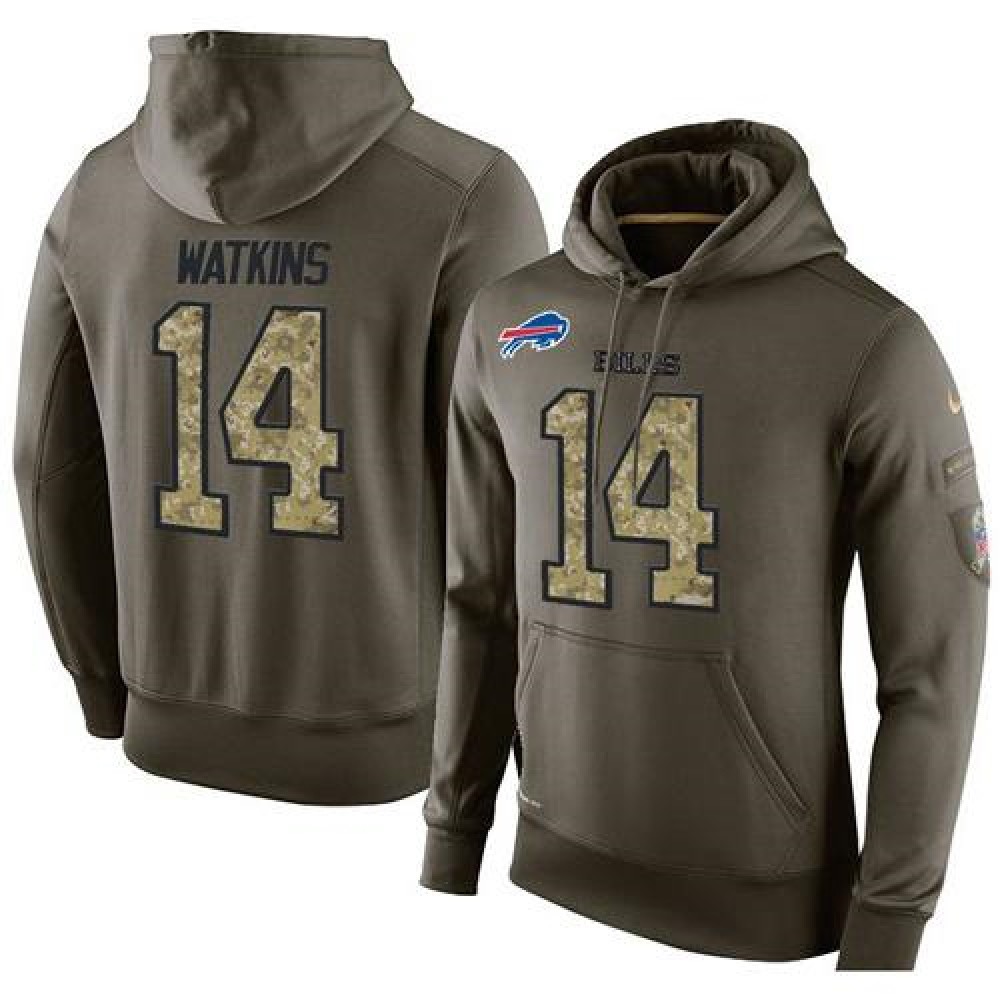 NFL Men's Buffalo Bills #14 Sammy Watkins Stitched Green Olive Salute To Service KO Performance Hoodie