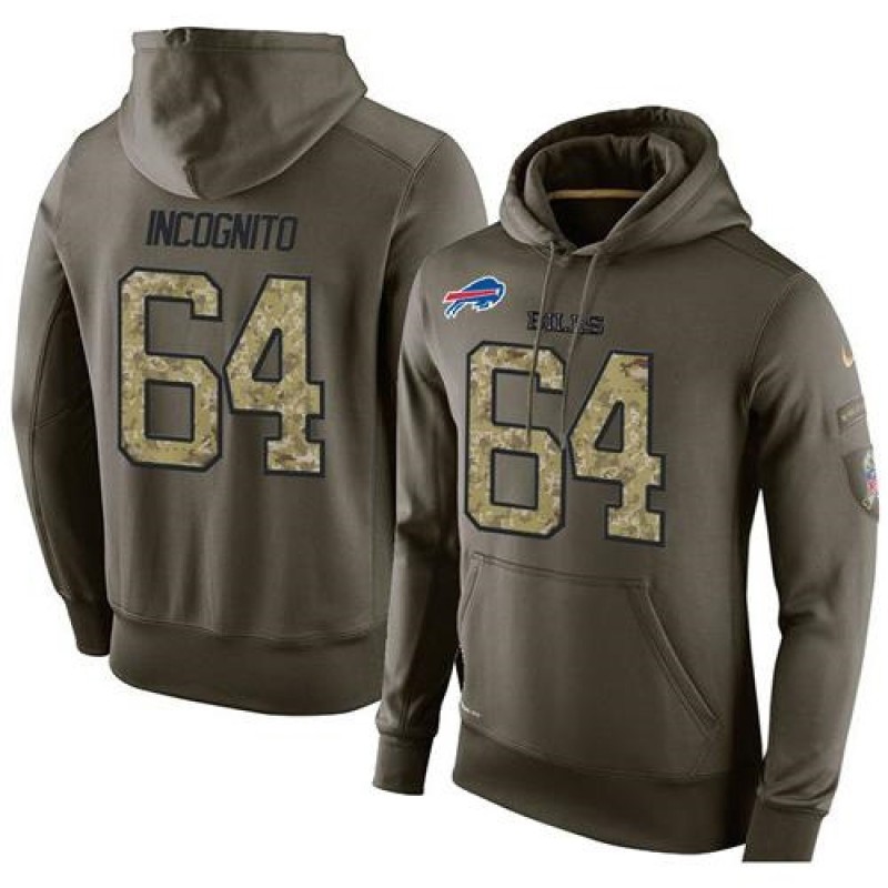 NFL Men's Buffalo Bills #64 Richie Incognito Stitched Green Olive Salute To Service KO Performance Hoodie