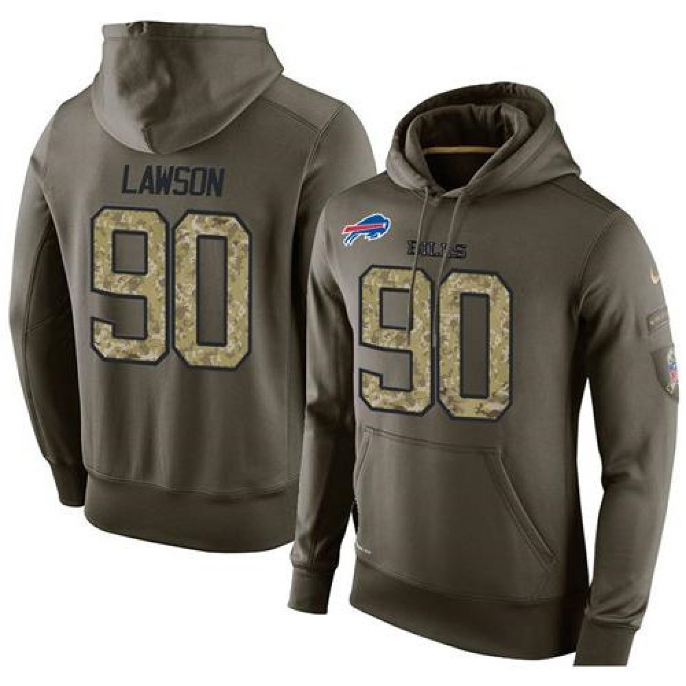 NFL Men's Buffalo Bills #90 Shaq Lawson Stitched Green Olive Salute To Service KO Performance Hoodie