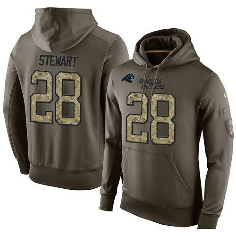 NFL Men's Carolina Panthers #28 Jonathan Stewart Stitched Green Olive Salute To Service KO Performance Hoodie