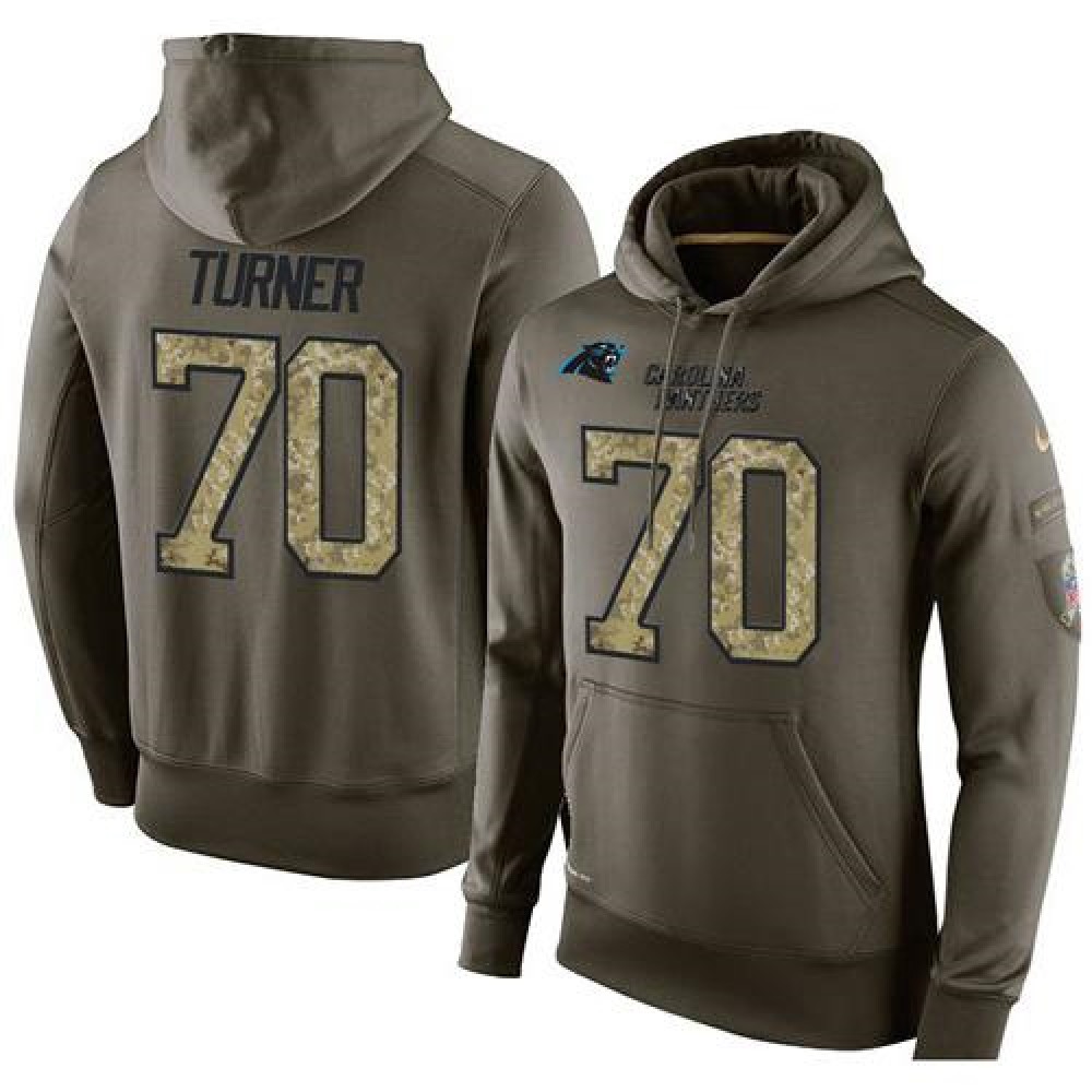 NFL Men's Carolina Panthers #70 Trai Turner Stitched Green Olive Salute To Service KO Performance Hoodie