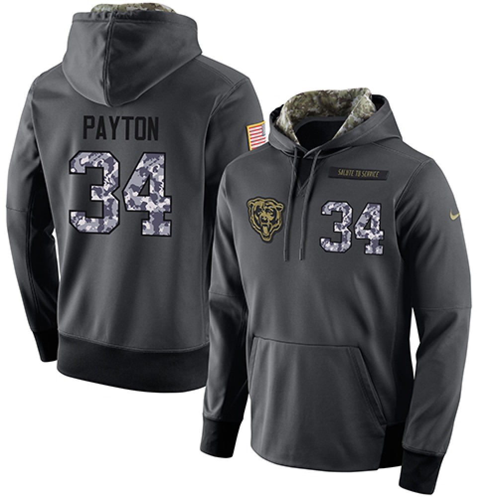 NFL Men's Chicago Bears #34 Walter Payton Stitched Black Anthracite Salute to Service Player Performance Hoodie