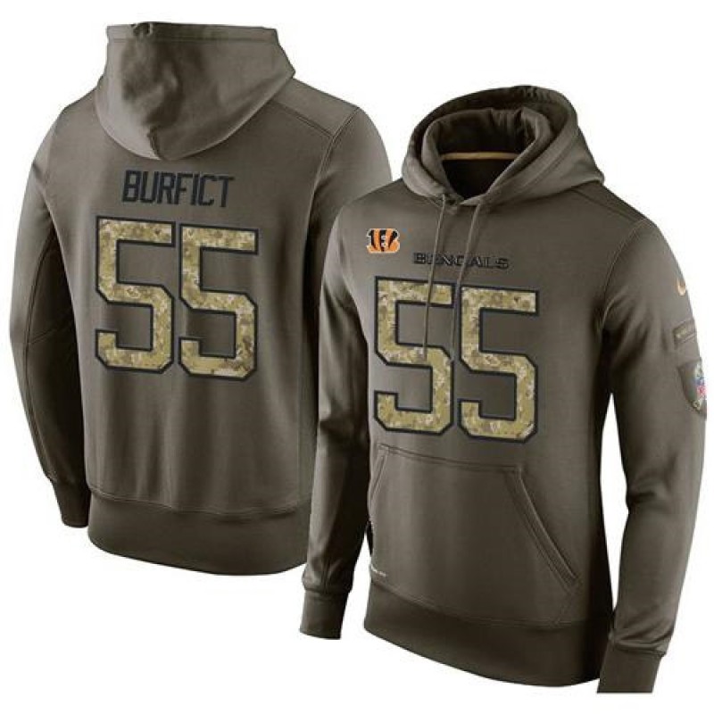 NFL Men's Cincinnati Bengals #55 Vontaze Burfict Stitched Green Olive Salute To Service KO Performance Hoodie