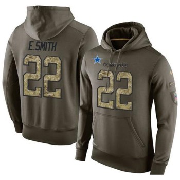 NFL Men's Dallas Cowboys #22 Emmitt Smith Stitched Green Olive Salute To Service KO Performance Hoodie NFL Men's Dallas Cowboys #22 Emmitt Smith Stitched Green Olive Salute To Service KO Performance Hoodie