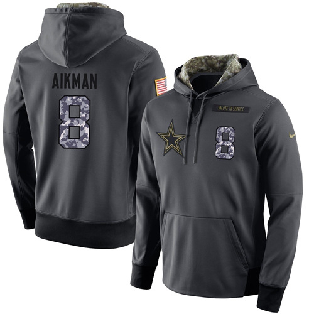 NFL Men's Dallas Cowboys #8 Troy Aikman Stitched Black Anthracite Salute to Service Player Performance Hoodie