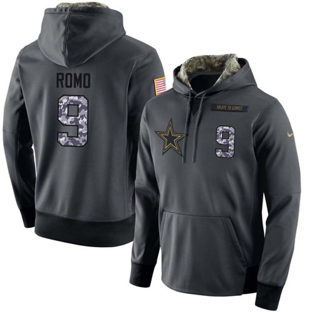 NFL Men's Dallas Cowboys #9 Tony Romo Stitched Black Anthracite Salute to Service Player Performance Hoodie