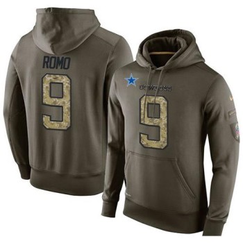 NFL Men's Dallas Cowboys #9 Tony Romo Stitched Green Olive Salute To Service KO Performance Hoodie NFL Men's Dallas Cowboys #9 Tony Romo Stitched Green Olive Salute To Service KO Performance Hoodie