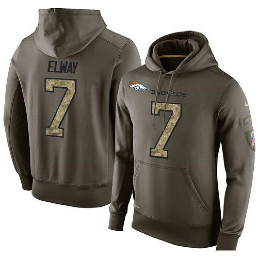 NFL Men's Denver Broncos #7 John Elway Stitched Green Olive Salute To Service KO Performance Hoodie