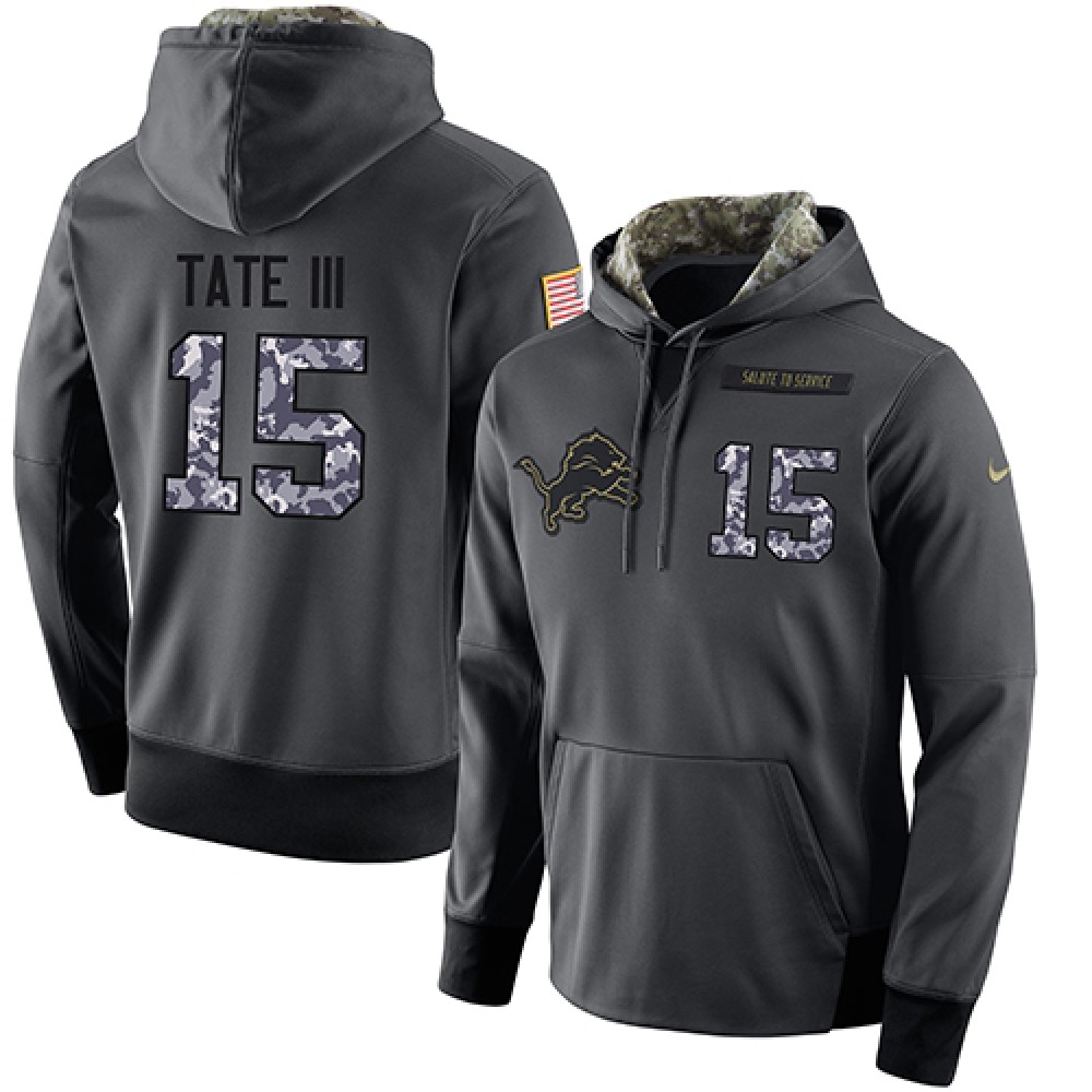 NFL Men's Detroit Lions #15 Golden Tate III Stitched Black Anthracite Salute to Service Player Performance Hoodie