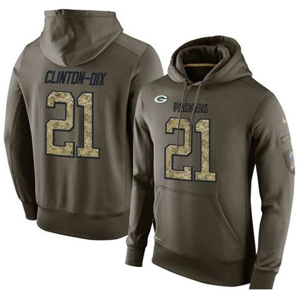 NFL Men's Green Bay Packers #21 Ha Ha Clinton-Dix Stitched Green Olive Salute To Service KO Performance Hoodie