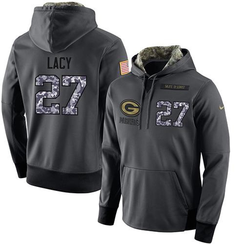 NFL Men's Green Bay Packers #27 Eddie Lacy Stitched Black Anthracite Salute to Service Player Performance Hoodie