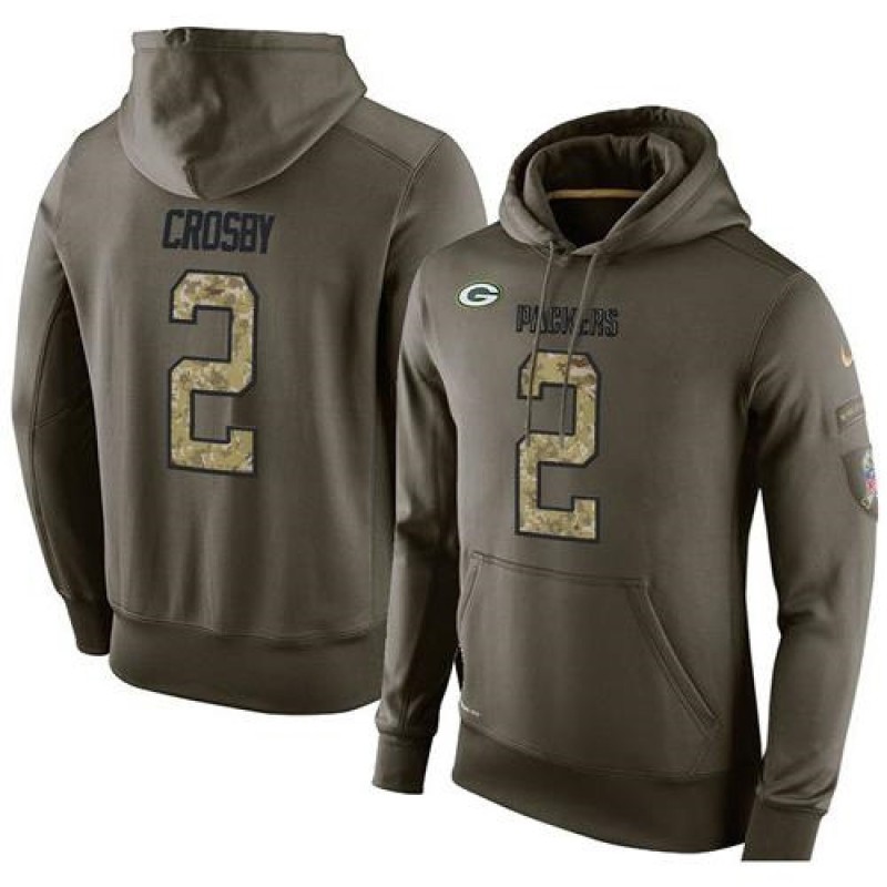 NFL Men's Green Bay Packers #2 Mason Crosby Stitched Green Olive Salute To Service KO Performance Hoodie