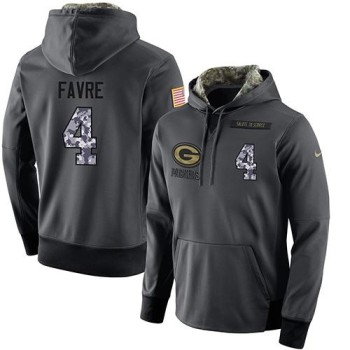 NFL Men's Green Bay Packers #4 Brett Favre Stitched Black Anthracite Salute to Service Player Performance Hoodie