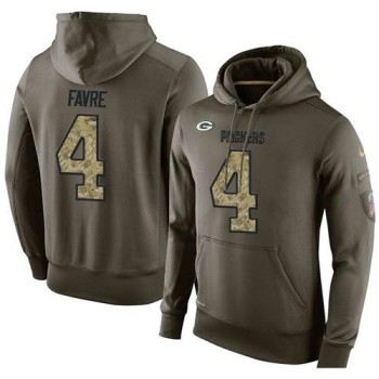 NFL Men's Green Bay Packers #4 Brett Favre Stitched Green Olive Salute To Service KO Performance Hoodie NFL Men's Green Bay Packers #4 Brett Favre Stitched Green Olive Salute To Service KO Performance Hoodie