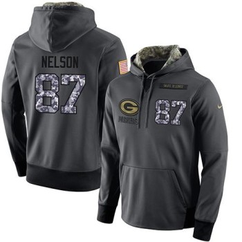 NFL Men's Green Bay Packers #87 Jordy Nelson Stitched Black Anthracite Salute to Service Player Performance Hoodie
