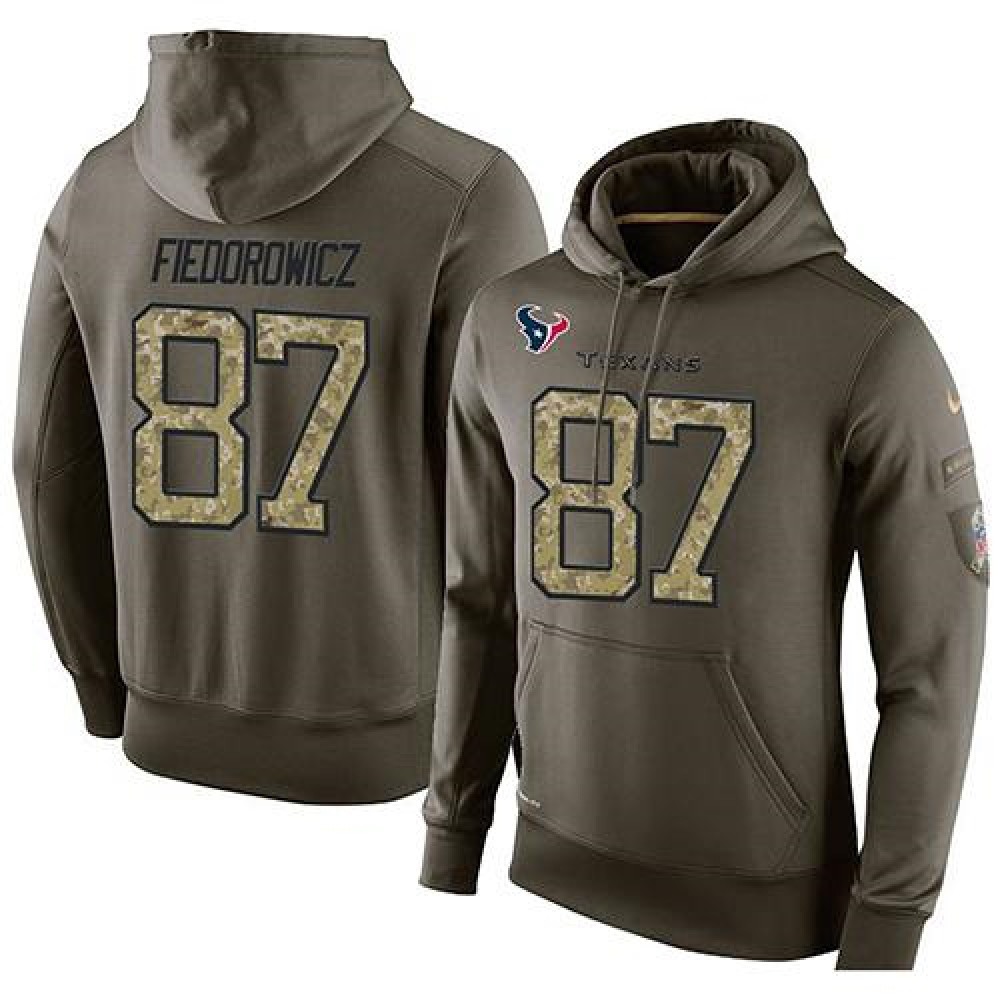 NFL Men's Houston Texans #87 C.J. Fiedorowicz Stitched Green Olive Salute To Service KO Performance Hoodie