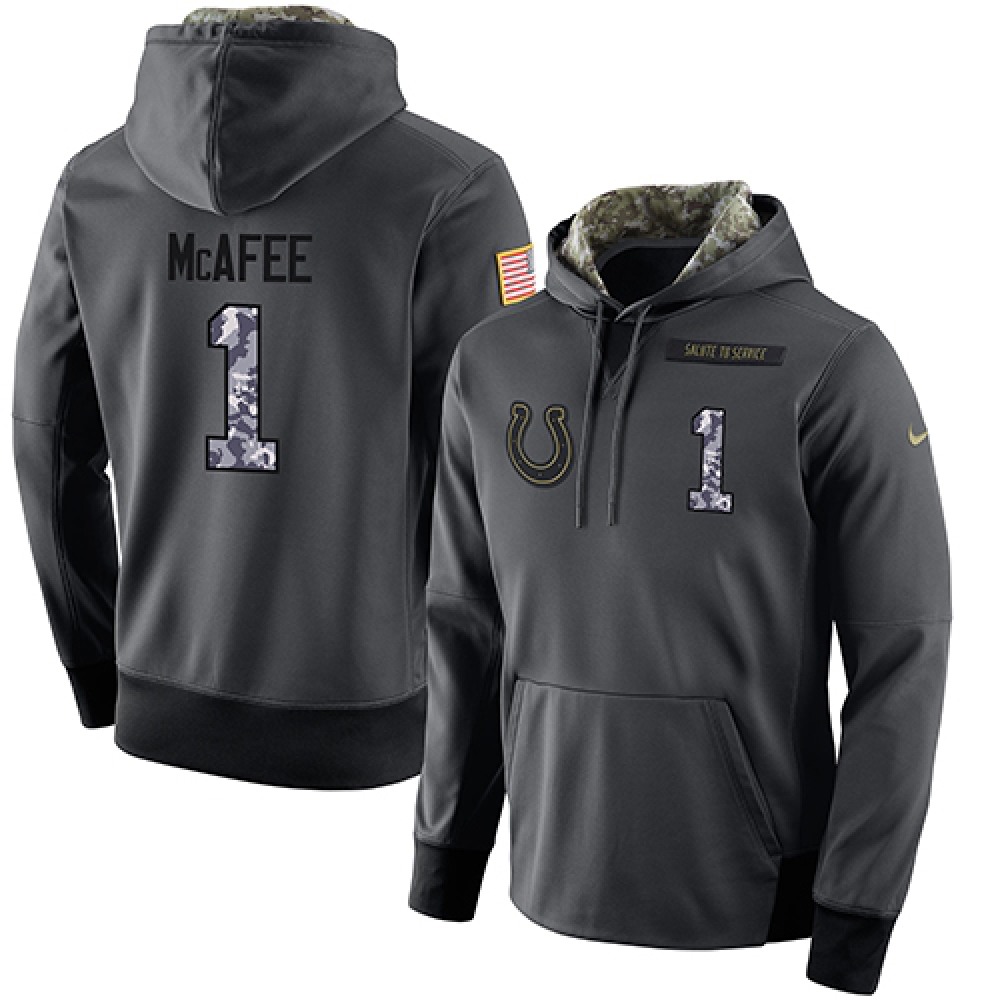 NFL Men's Indianapolis Colts #1 Pat McAfee Stitched Black Anthracite Salute to Service Player Performance Hoodie
