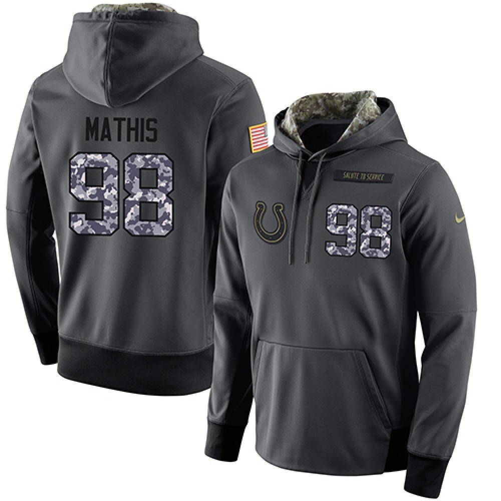 NFL Men's Indianapolis Colts #98 Robert Mathis Stitched Black Anthracite Salute to Service Player Performance Hoodie