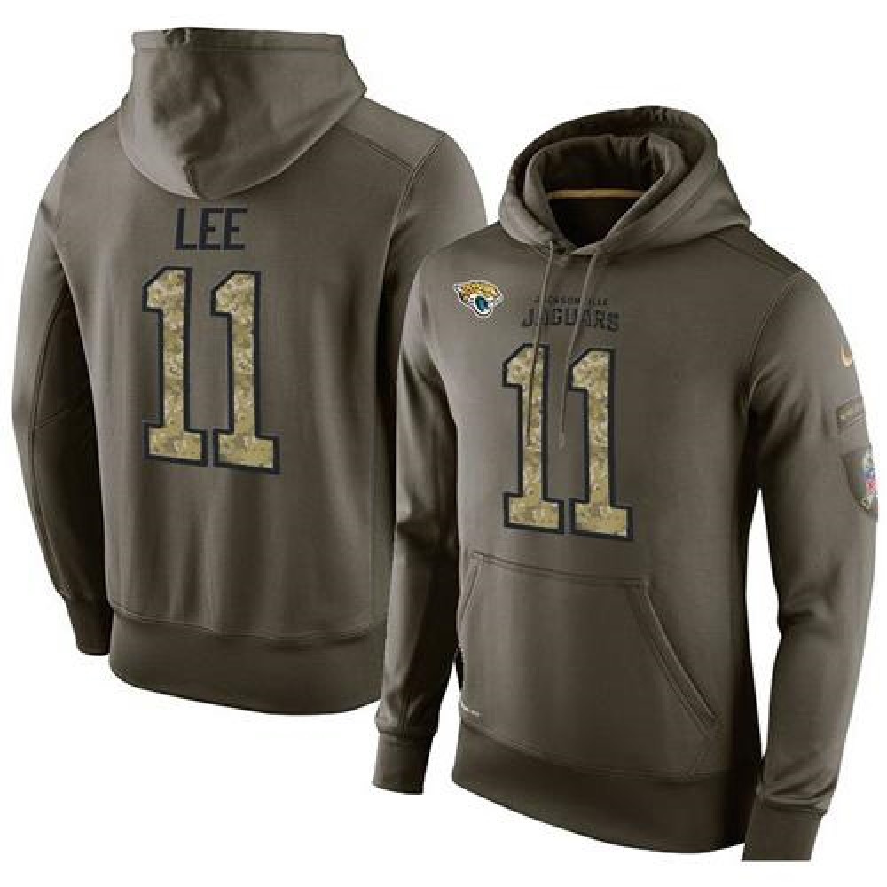 NFL Men's Jacksonville Jaguars #11 Marqise Lee Stitched Green Olive Salute To Service KO Performance Hoodie