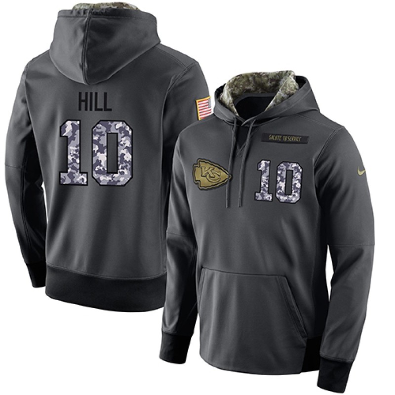 NFL Men's Kansas City Chiefs #10 Tyreek Hill Stitched Black Anthracite Salute to Service Player Performance Hoodie