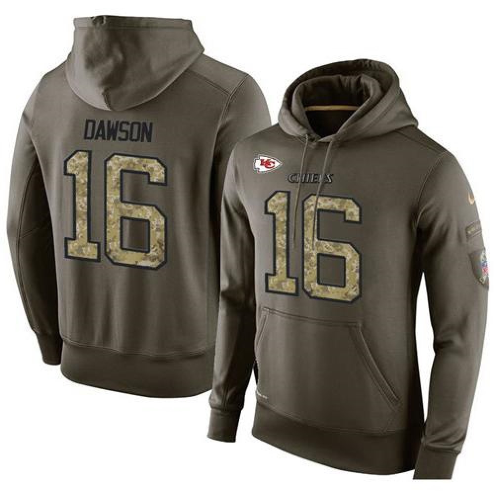NFL Men's Kansas City Chiefs #16 Len Dawson Stitched Green Olive Salute To Service KO Performance Hoodie