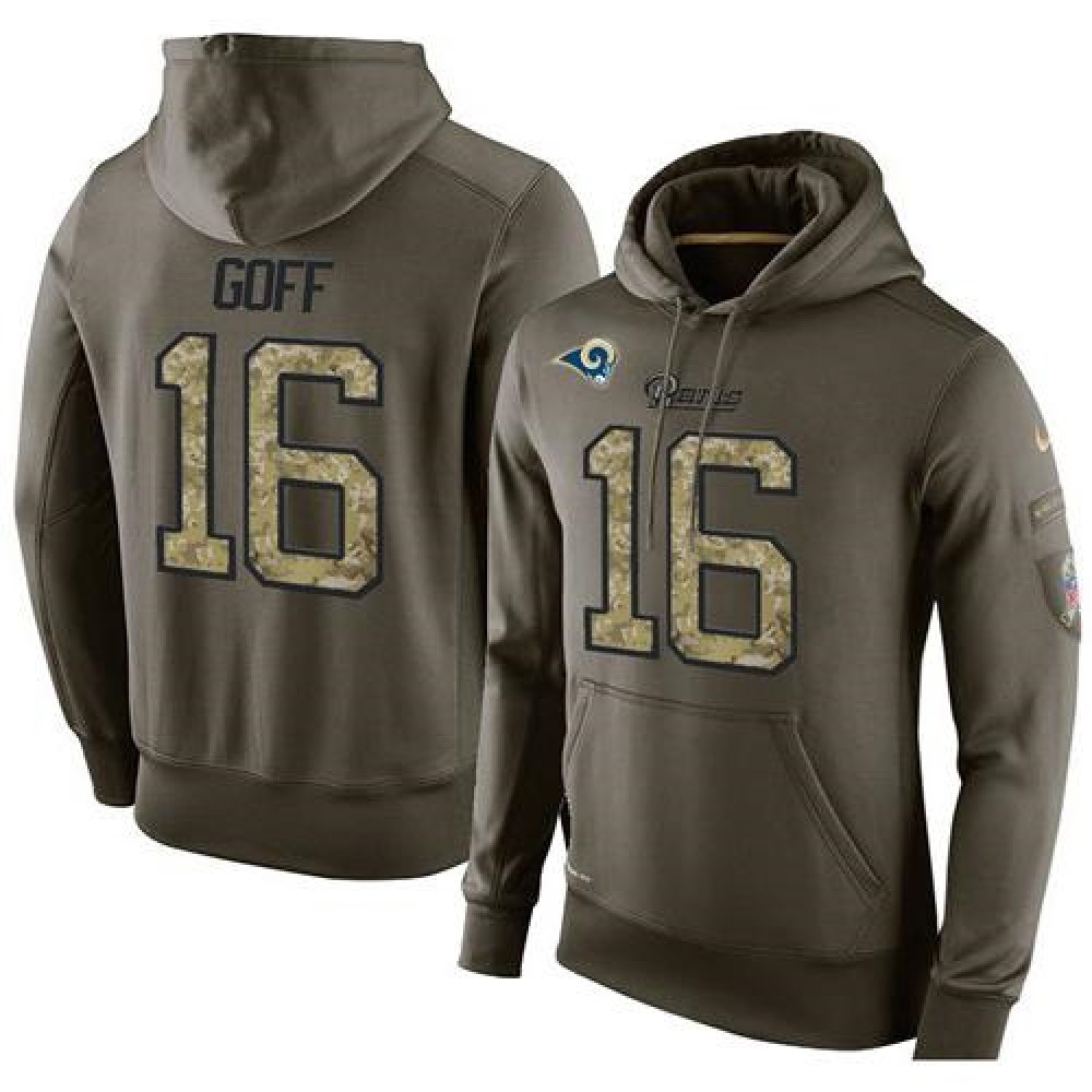 NFL Men's Los Angeles Rams #16 Jared Goff Stitched Green Olive Salute To Service KO Performance Hoodie